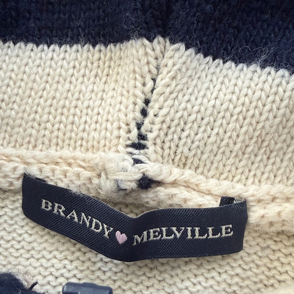 Brandy Melville Navy and Cream Striped Hoodie - Picture 3 of 4